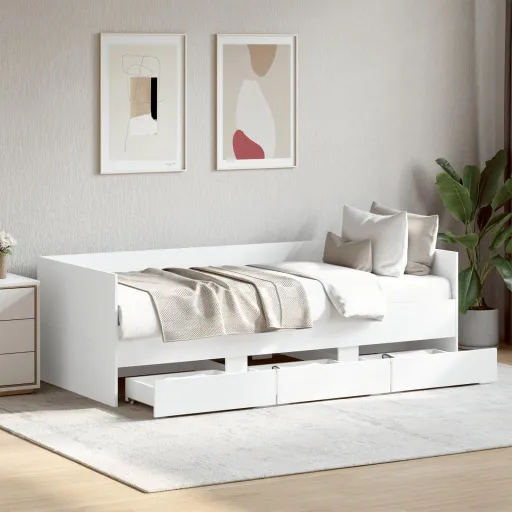 Sofá Cama Con Cajones Sin Colchón Blanco 100x200 cm