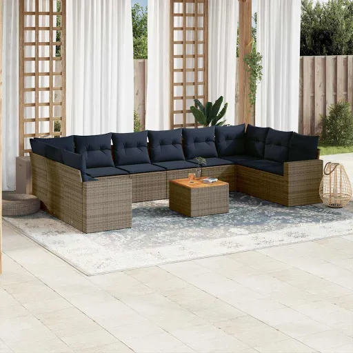 Set de Sofás de Jardín 11 Pzas y Cojines Ratán Sintético Gris