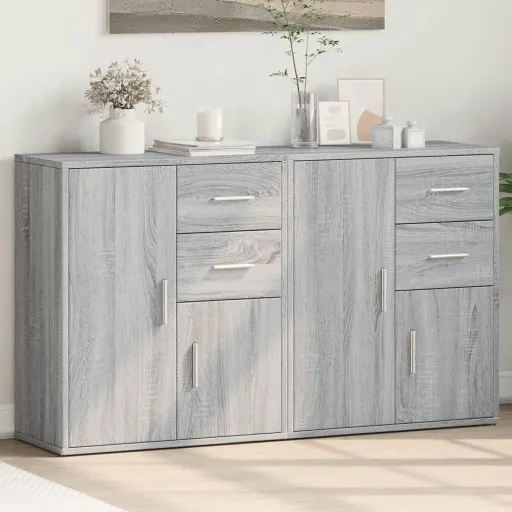 Aparador de Madera de Ingeniería 2 Uds Gris Sonoma 60x31x70 cm
