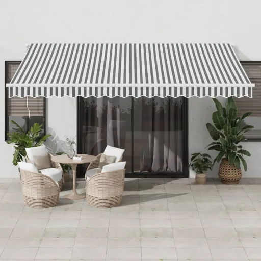 Toldo Retráctil Manual Gris Antracita y Blanco 450x300 cm