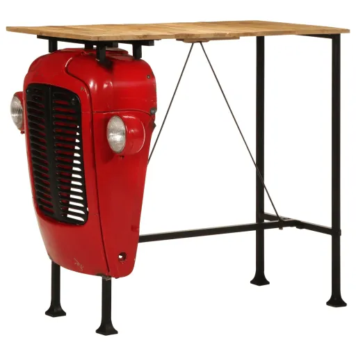 Mesa Bar Tractor Madera Maciza Mango Rojo y Marrón 55x120x107cm