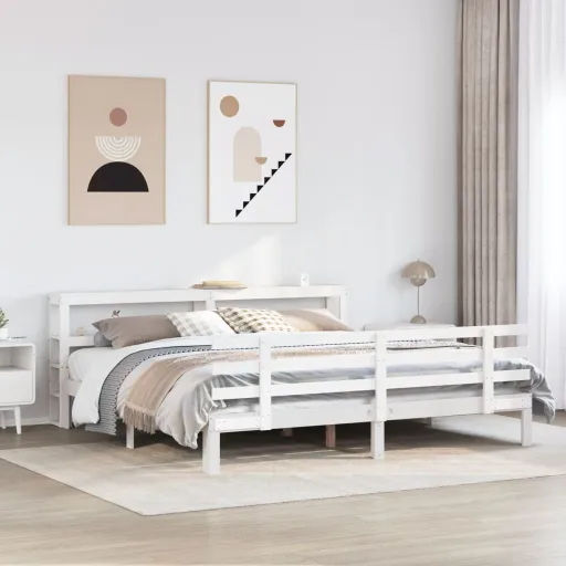 Estructura de Cama Con Cabecero Sin Colchón Blanco 200x200 cm