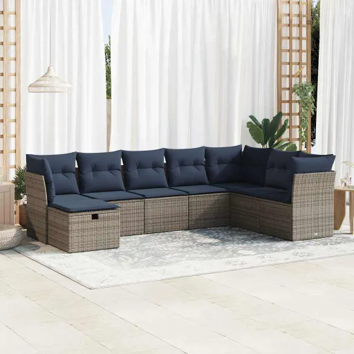 Set de Sofás de Jardín y Cojines 8 Piezas Ratán Sintético Gris