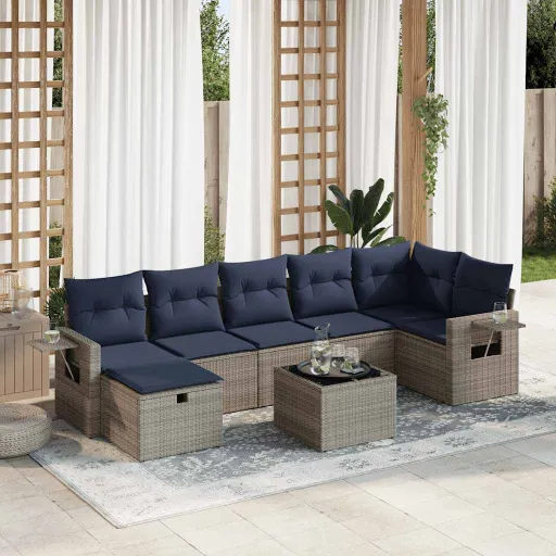 Set de Sofás de Jardín y Cojines 8 Piezas Ratán Sintético Gris