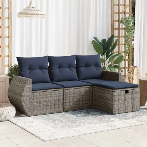 Set de Sofás de Jardín 4 Pzas y Cojines Ratán Sintético Gris