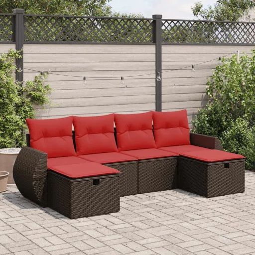 Set Sofás de Jardín 6 Piezas y Cojines Ratán Sintético Marrón