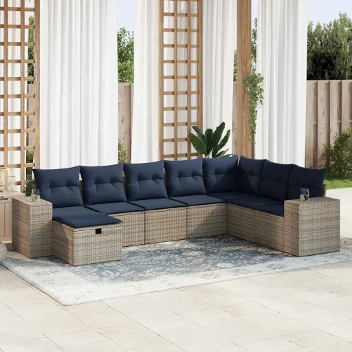Set de Sofás de Jardín y Cojines 8 Piezas Ratán Sintético Gris