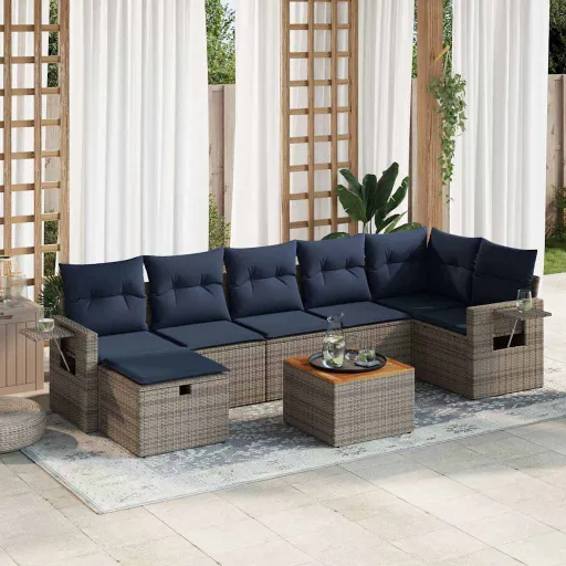 Set de Sofás de Jardín y Cojines 8 Piezas Ratán Sintético Gris