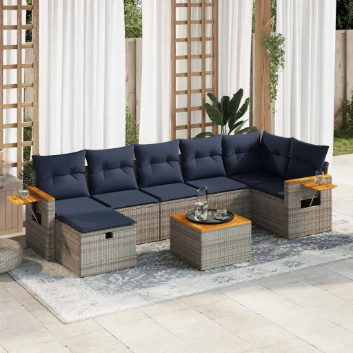 Set de Sofás de Jardín y Cojines 8 Piezas Ratán Sintético Gris