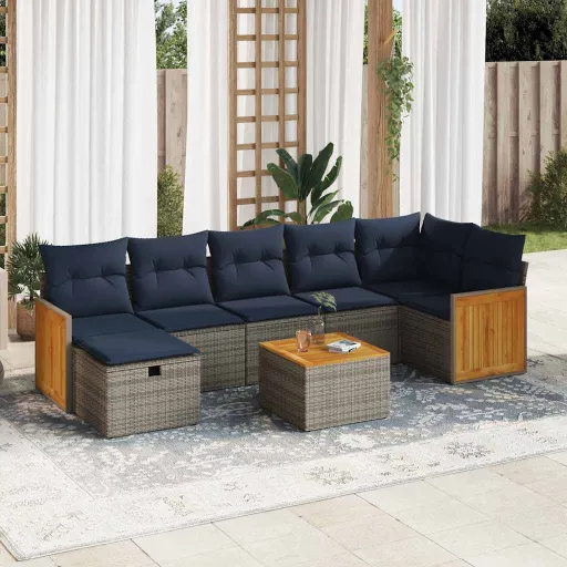 Set de Sofás de Jardín y Cojines 8 Piezas Ratán Sintético Gris