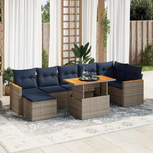 Set de Sofás de Jardín y Cojines 8 Piezas Ratán Sintético Gris