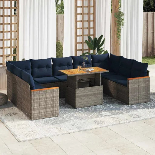 Set de Sofás de Jardín y Cojines 10 Pzas Ratán Sintético Gris