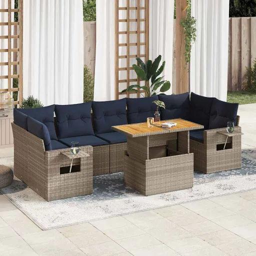 Set de Sofás de Jardín y Cojines 8 Piezas Ratán Sintético Gris