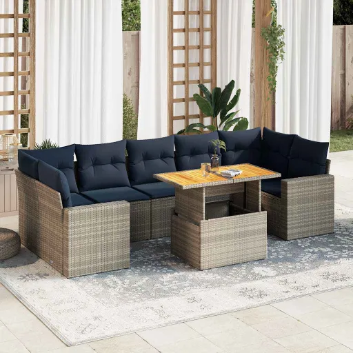 Set de Sofás de Jardín y Cojines 8 Piezas Ratán Sintético Gris