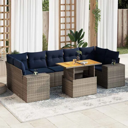 Set de Sofás de Jardín y Cojines 8 Piezas Ratán Sintético Gris