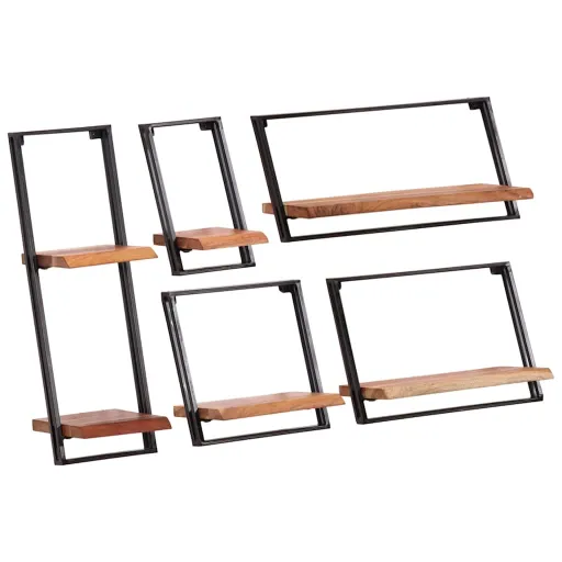 Estantes de Pared 5 Unidades Madera Maciza Acacia