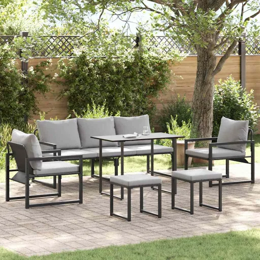 Conjunto de Sofás de Jardín Con Cojín   Negro Acero (6 pcs)
