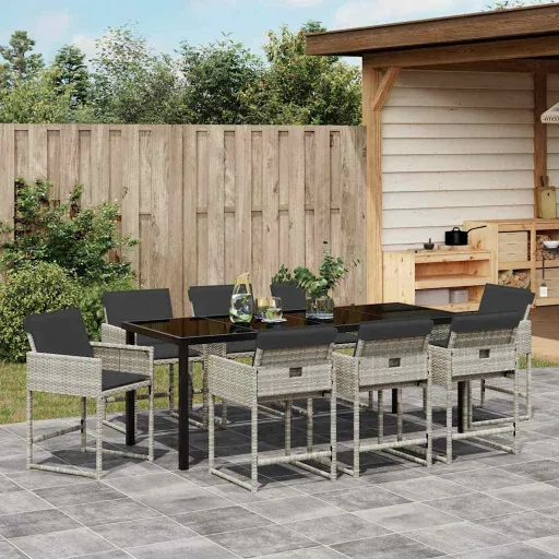 Conjunto de Comedor de Jardín   Gris Claro Ratán Sintético (9 pcs)