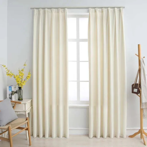 Cortinas Opacas Con Ganchos 2 Pzas Terciopelo Crema 140x225 cm