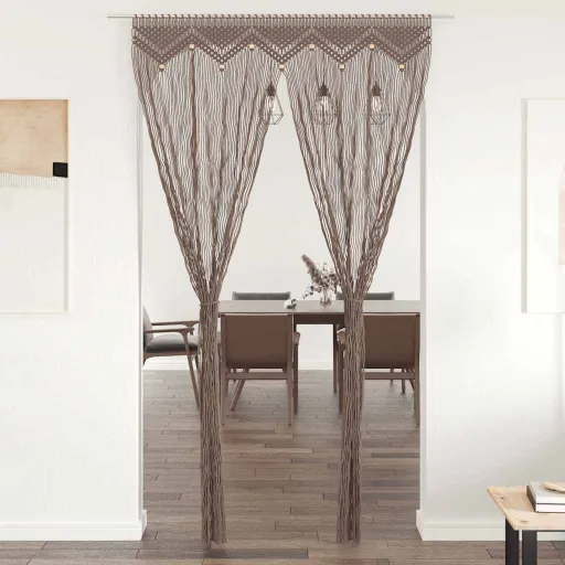 Cortina de Macramé Algodón Gris Taupé 140x240 cm