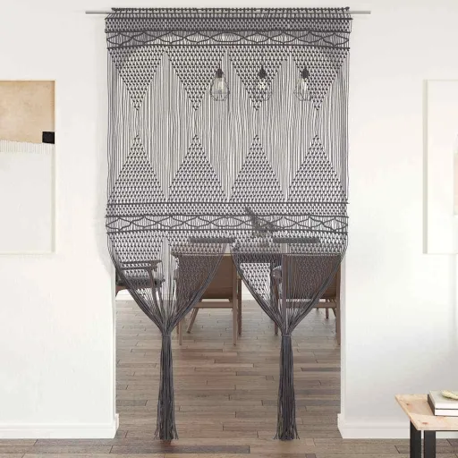 Cortina de Macramé Algodón Gris Antracita 140x240 cm