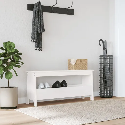 Banco de Recibidor Blanco 100x28x45 cm Madera Maciza de Pino