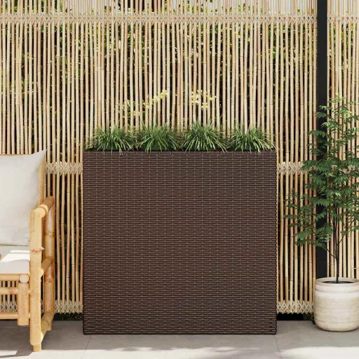 Jardinera Alta Con 4 Macetas Ratán Sintético Marrón