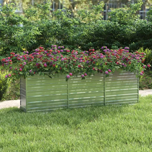 Arriate de Acero Galvanizado Plateado 240x40x77 cm