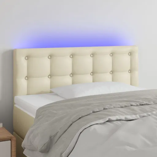 Cabecero Con LED Cuero Sintético Color Crema 90x5x78/88 cm