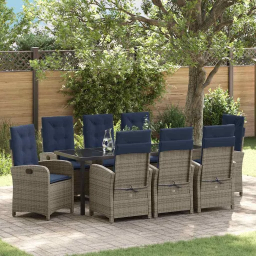 Conjunto de Comedor de Jardín   Gris Ratán Sintético (9 pcs)