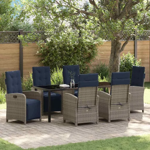 Conjunto de Comedor de Jardín   Gris Ratán Sintético (7 pcs)