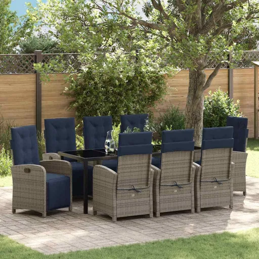 Conjunto de Comedor de Jardín   Gris Ratán Sintético (9 pcs)