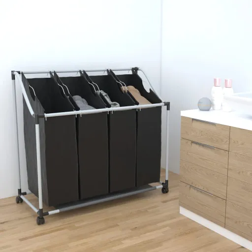 Clasificador de Lavandería Con 4 Bolsas de Color Gris Negro