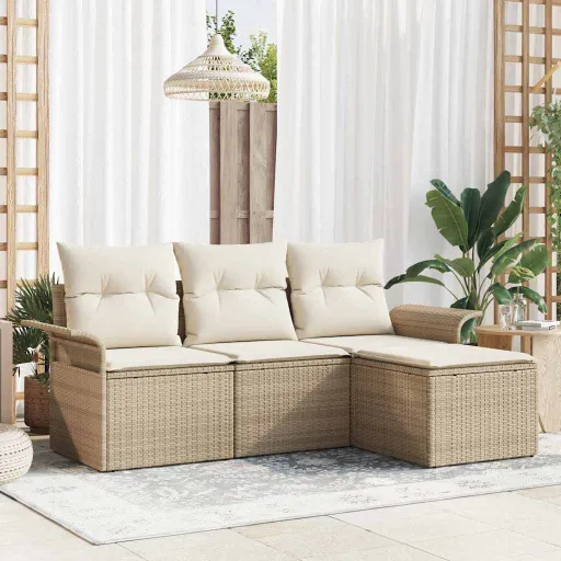 Conjunto de Sofá de Jardín Con Cojín   Beige Poliratán (4 pcs)