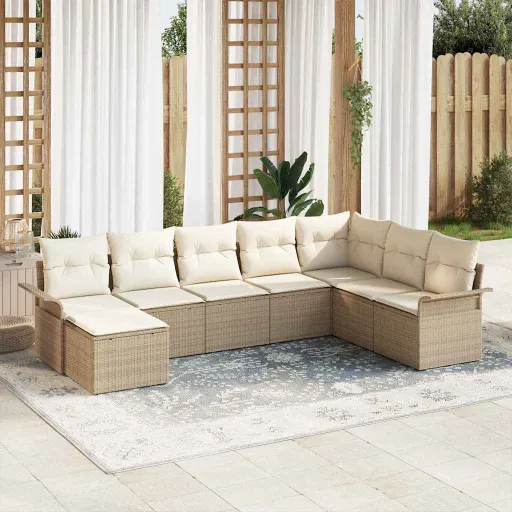 Conjunto de Sofá de Jardín Con Cojín   Beige Poliratán (8 pcs)