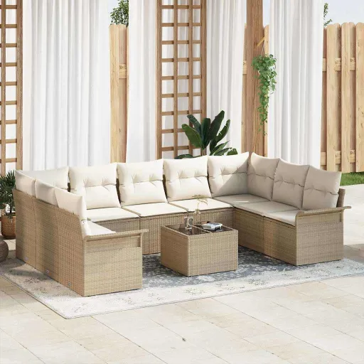 Conjunto de Sofá de Jardín   Marrón Ratán Sintético (10 pcs)