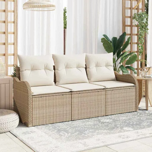 Conjunto de Sofá de Jardín Con Cojín   Beige Poliratán (3 pcs)