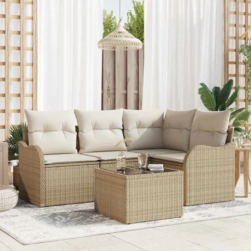 Conjunto de Sofá de Jardín   Marrón Ratán Sintético (5 pcs)