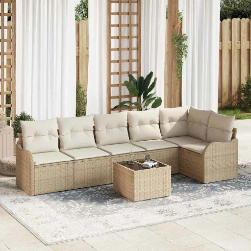 Conjunto de Sofá de Jardín Con Cojín   Marrón Poliratán (7 pcs)