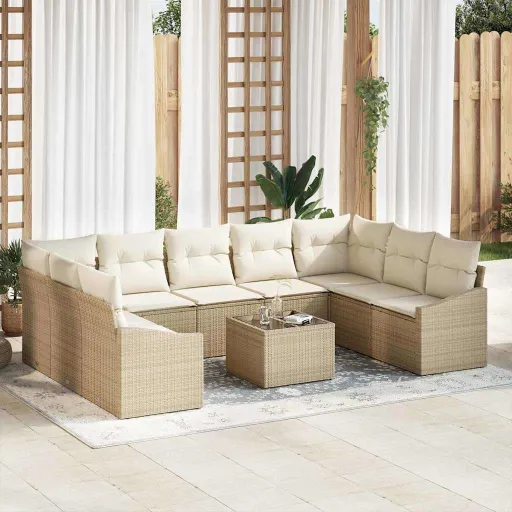 Conjunto de Sofás de Jardín Beige y Crema Ratán Sintético