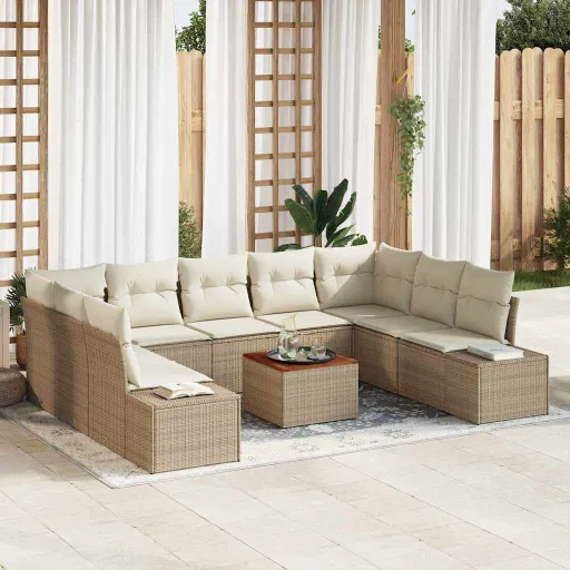 Conjunto de Sofá de Jardín   Beige y Blanco (10 pcs)