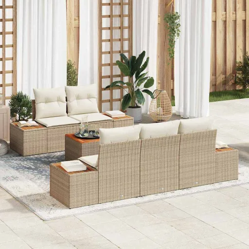 Conjunto de Sofá de Jardín Con Cojín   Beige Poliratán (6 pcs)