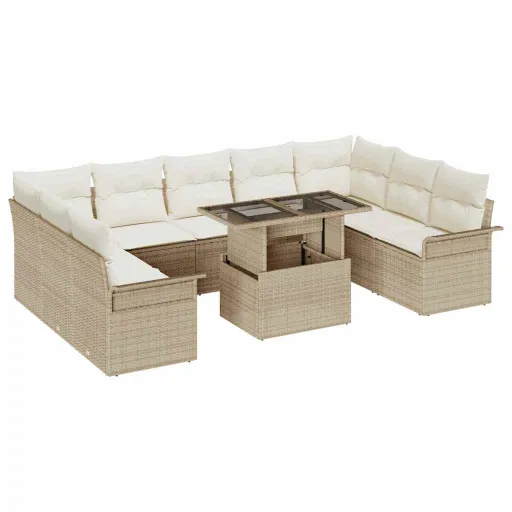 Conjunto de Sofá de Jardín   Beige Rattan de Poliéster (10 pcs)