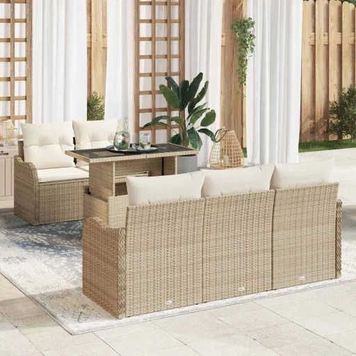 Conjunto de Sofá de Jardín   Beige Rattan de Poliéster (6 pcs)