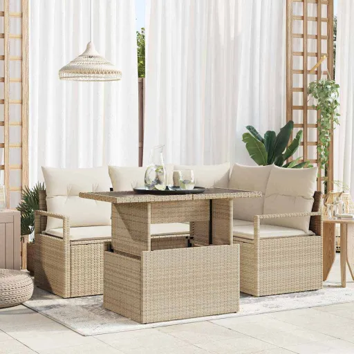 Conjunto de Sofá de Jardín   Beige Poliratán (5 pcs)