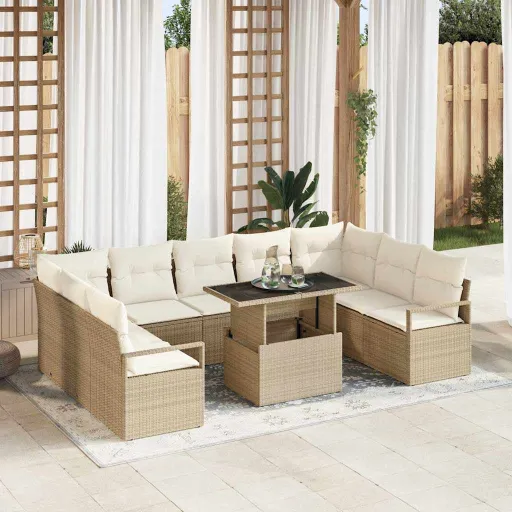 Conjunto de Sofá de Jardín   Beige Poliratán (10 pcs)