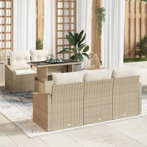 Conjunto de Sofá de Jardín   Beige Poliratán (6 pcs)