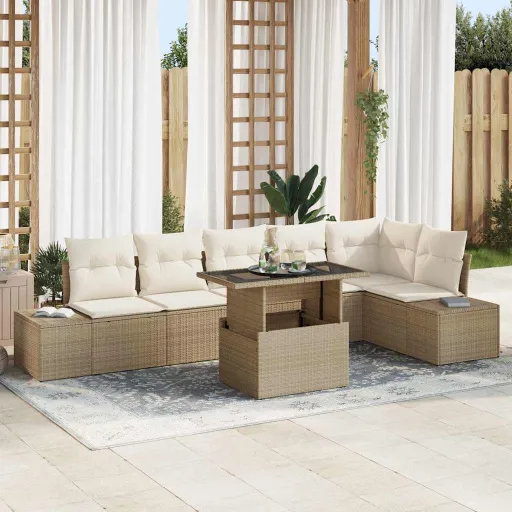 Conjunto de Sofá de Jardín   Beige Poliratán (7 pcs)