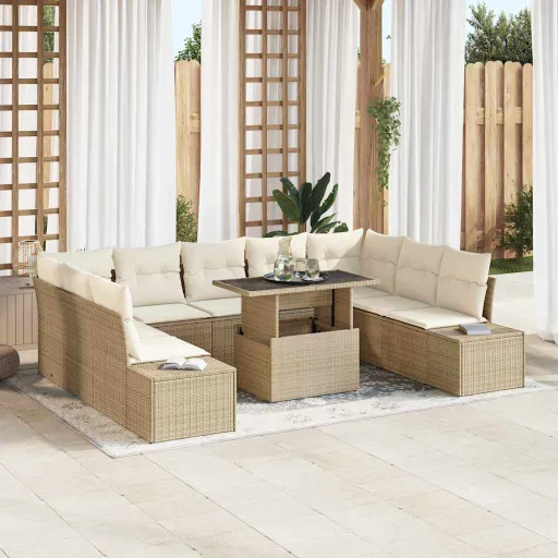 Conjunto de Sofá de Jardín   Beige Poliratán (10 pcs)