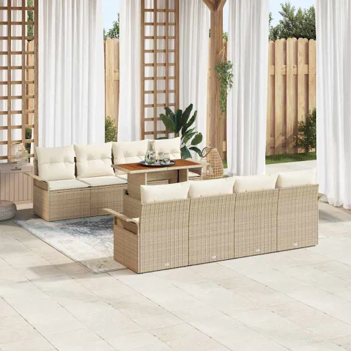 Conjunto de Sofá de Jardín   Beige Poliratán (9 pcs)